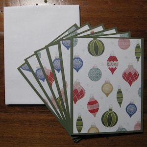 Vintage ornaments Xmas cards, set of 6 Boxed blank notecard set, handmade note cards,notecards w/envelopes,blank note cards,Stocking stuffer