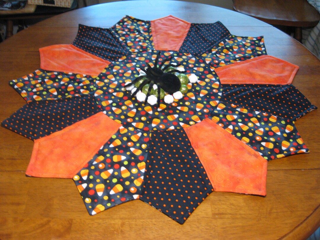 Halloween Quilted Table Topper, Reversible Table Topper, Halloween Decor, Table Linen, Candy