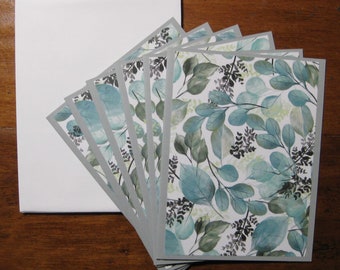 Cartes de notes d'eucalyptus, ensemble de 6 cartes de notes vierges en boîte, cartes de notes faites à la main, cartes de notes florales avec enveloppes, cartes de notes vierges, cadeau de remerciement