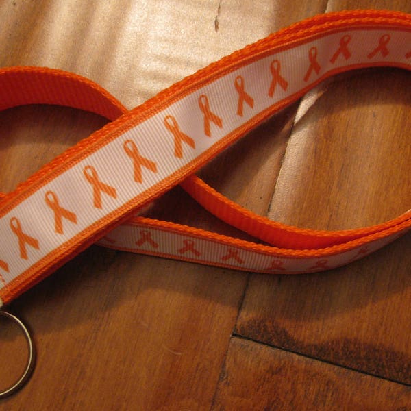 Orange Ribbon, Leukemia, Kidney Cancer Awareness Lanyard, ID Badge Holder