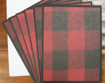 Buffalo Plaid note card set of 6, Boxed blank notecard set, handmade note cards, notecards w/ envelopes,Winter blank note cards,Xmas gift