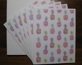 CLEARANCE Rainbow Pineapple note cards, set of 6 Boxed blank notecards, handmade cards, notecards w/ envelopes, blank cards, all occassion