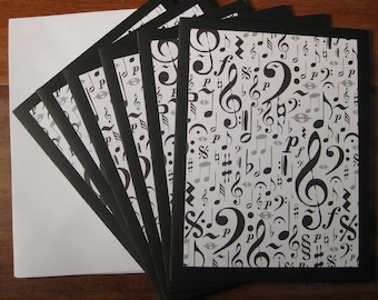 Musical note card set of 6, Boxed blank notecard set, handmade note cards, notecards w/ envelopes, blank note cards, Music teacher Gift