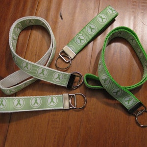 Lime Ribbon Lanyard,Lymphoma Awareness Ribbon,Cancer Awareness Wristlet,Non Hodgkins Lymphoma ID Badge Holder,Supporter Key Chain, Fighter