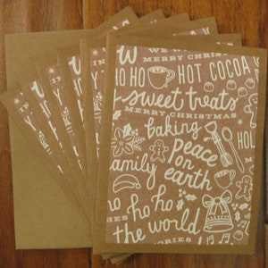 Xmas words note card set of 6, Boxed blank notecard set, handmade note cards, notecards w/ envelopes, Blank note cards, Back to school, gift