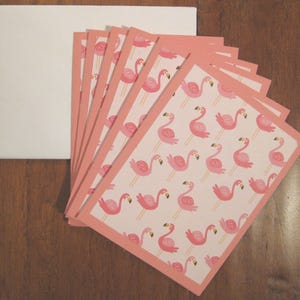 Pink flamingo notecard set , Boxed blank notecard set of 6, handmade notecards w/ envelopes, blank note cards, flamingo notecards chemo gift