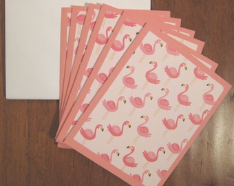 Handmade Pink Flamingo Notecard Set: Blank Cards with Envelopes