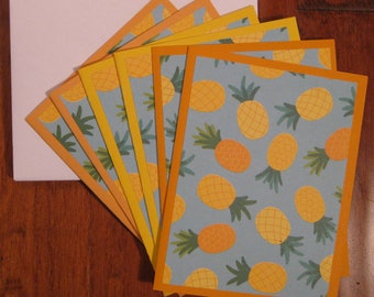 CLEARANCE Pineapple note card set of 6, Boxed blank notecard set, handmade cards, notecards w/ envelopes, blank cards, all occassion cards