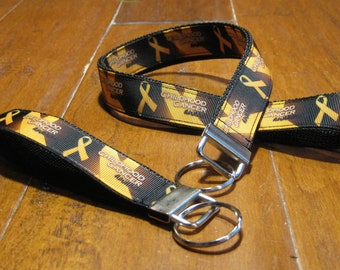 Childhood Cancer Awareness Lanyard: Black & Gold Ribbon Key Fob