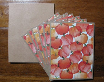 Watercolor Pumpkin note card set of 6, Boxed blank notecard set, handmade note cards, blank notecards w/ envelopes, Halloween cards,gift