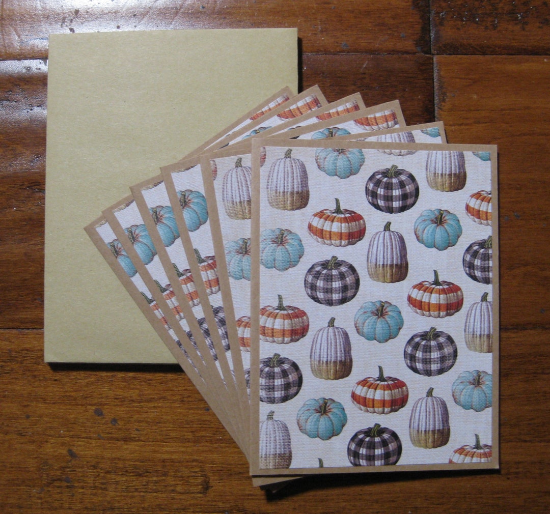 Plaid Pumpkin Note Card Set: Handmade Fall Notecards With Envelopes - Etsy