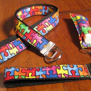 Autism Awareness Lanyard,Handmade Wristlet,Rainbow puzzle Key Fob, Key Chain, Birthday Gift, Gift for Her, Stocking Stuffer, Back to School