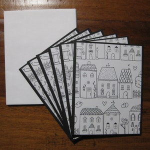 Kleurboek huiskaart set van 6, kaartenset in doos, handgemaakte kaarten, kaarten met enveloppen, kaarten van Just Moved, housewarmingcadeau