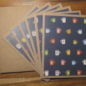 Cartões de anotações em formato de caneca de café, conjunto de 6 cartões em branco em caixa, cartões feitos à mão, cartões de anotações estilo hippie com envelopes, cartões de anotações em branco, presente para colega de trabalho