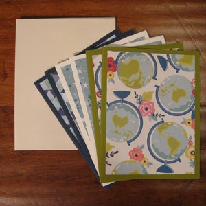 Jeu de 6 cartes de correspondance globe, jeu de cartes de correspondance vierges en boîte, cartes de correspondance faites main avec enveloppes, cartes de correspondance géométriques, merci, cartes étoiles