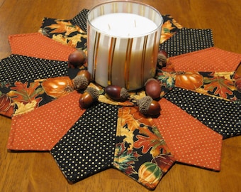 Fall Quilted Table Topper,Metallic accented Leaves Reversible Quilted Table Topper, Fall Table Decor, Perfect Housewarming Gift