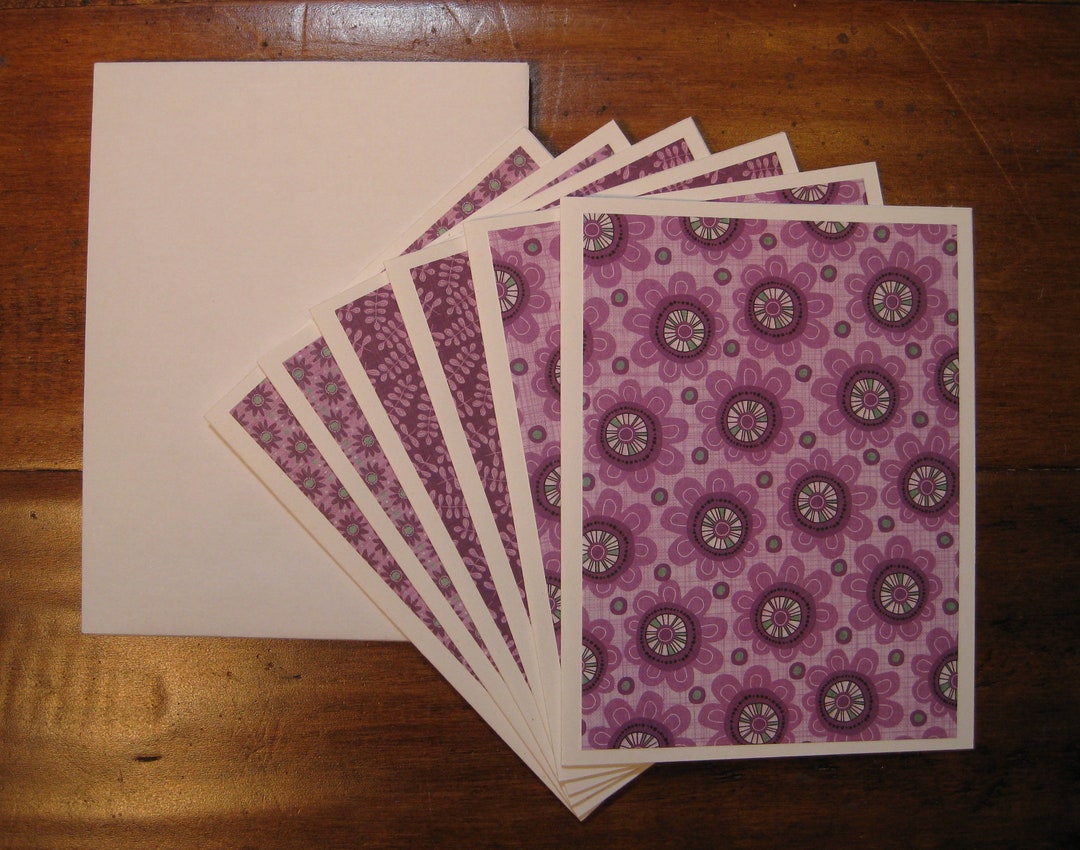 Purple Floral Note Card Set: Handmade Blank Cards With Envelopes - Etsy