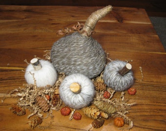 Yarn Wrapped Pumpkin Set: Neutral Fall Table Decor