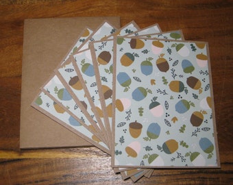 Acorn notecards, set of 6 Boxed blank notecards, handmade note cards, Fall notecards w/envelopes, blank note cards,Teacher Gift,Thanksgiving
