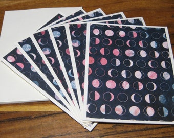 Moon Phases Notecards: Set of 6 Handmade Blank Cards