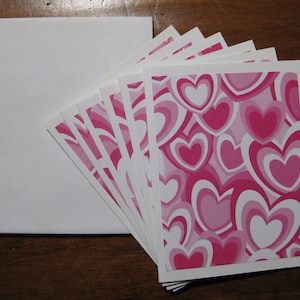 CLEARANCE Pink Hearts note cards,  set of 6 Boxed blank notecards ,handmade notecards, Chemo Gift, Birthday gift, Thank you cards