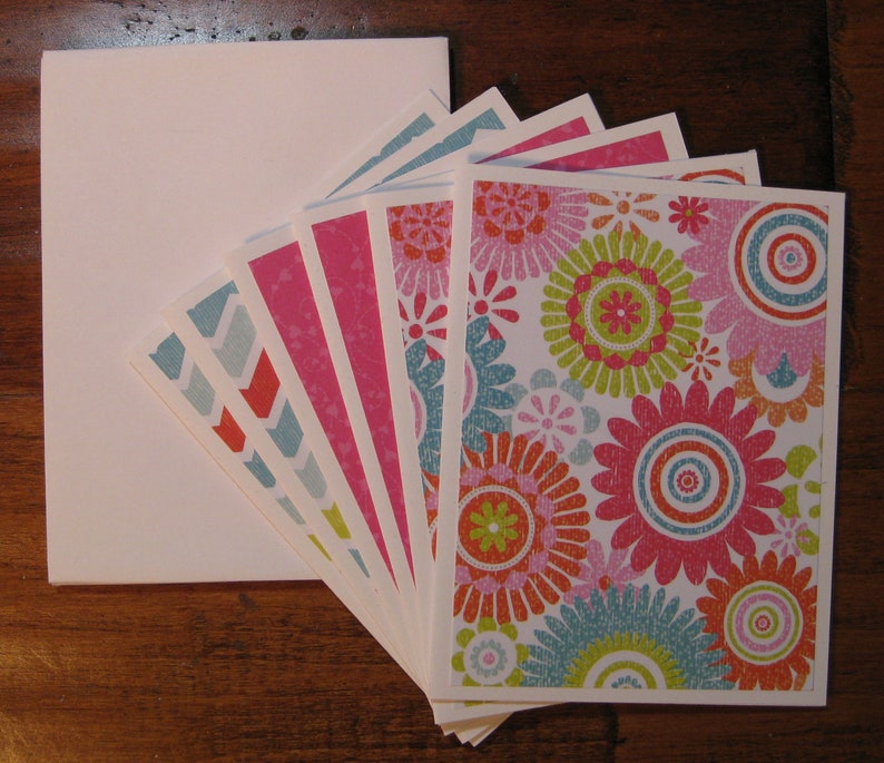 Colorful Mandala note card set of 6 handmade note cards notecards w envelopes,Stripe note cards,Thank you Gift Boxed blank notecard set