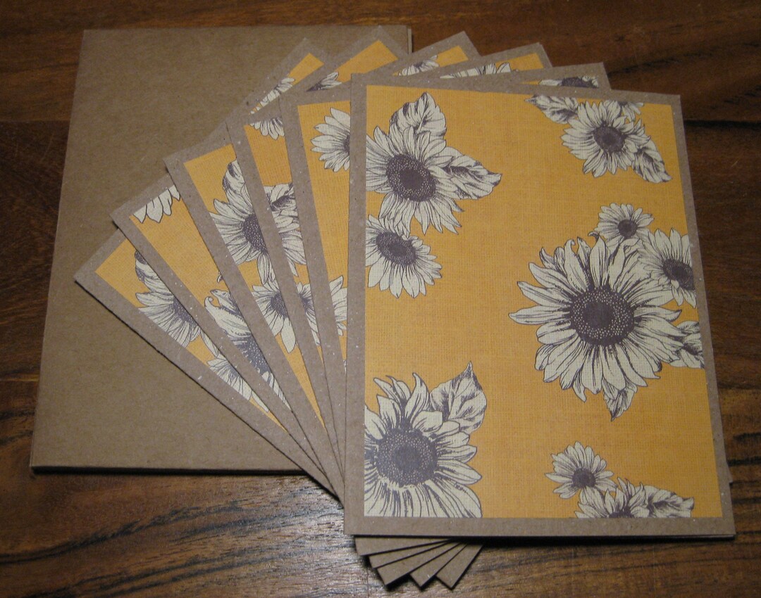Sunflower Notecards, Set of 6 Boxed Blank Notecards, Handmade Note ...