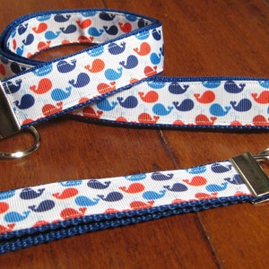 CLEARANCE Whale Lanyard,Preppy Whale Wristlets, Navy ID Badge Holder, Red Key Fob, Royal Blue Whale Wristlet, Key Chain,Valentines Day gift