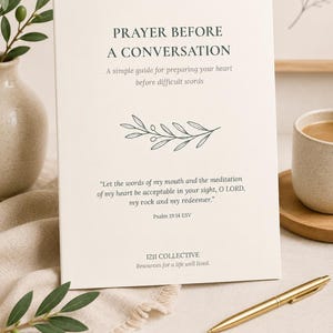 Oración antes de una conversación / Guía de comunicación cristiana / Hoja de trabajo para conversaciones difíciles / Material imprimible basado en la fe