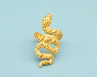 Brass Gold Snake Ring, Adjustable Serpent Statement Ring, Boho Vintage Snake Jewelry, Unique Gift for Women