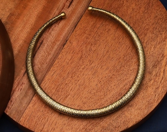 Textured Brass Gold Choker Necklace, Statement Collar Necklace, Boho Gold Neck Cuff, Tribal Choker, Handmade Brass Jewelry,