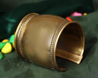 Handcrafted Brass Cuff Bracelet | Minimalist Golden Arm Cuff | Boho Statement Jewelry