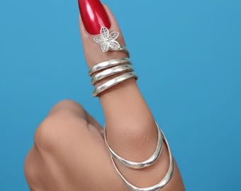 Silver Arthritis Thumb Ring Adjustable, Floral Open Band Ring, Comfort Fit Finger Ring, Dainty Minimalist Stackable Ring, Gift for Her