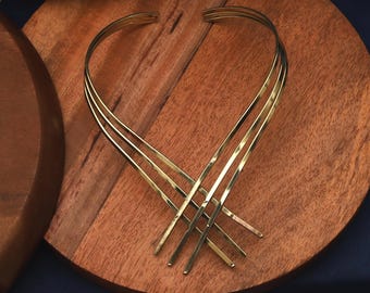 Brass Gold Statement Choker Necklace, Modern Collar Necklace, Geometric Brass Choker, Minimalist Gold Neck Cuff, Handmade Statement choker