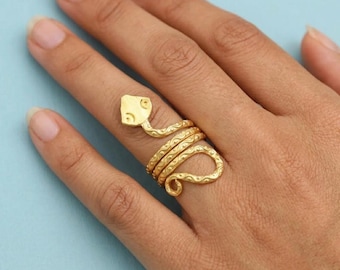 Anillo de serpiente dorado, anillo ajustable con diseño de serpiente, joyería llamativa de estilo bohemio.