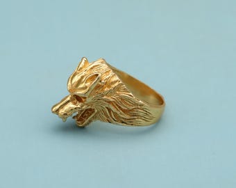 Bague Tête De Lion Viking Or - Bague Homme Punk Gothique Avec Oeil Cristal
