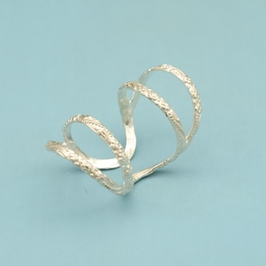 Boho Silver Finish Brass Thumb Ring: Spiral Textured Band