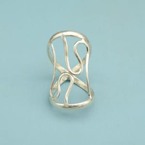 Handmade Brass Thumb Ring: Silver Finish Abstract Wire Jewelry
