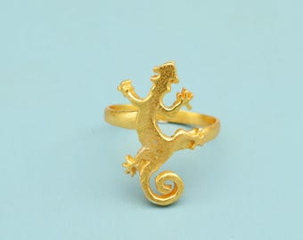 Gold Gecko Ring, Lizard Statement Ring, Animal Jewelry, Minimal Gold Ring, Nature Inspired Ring, Reptile Jewelry, Unique Gift for Her