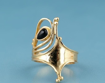 Black Onyx Statement Ring | Gold Finish Brass, Adjustable