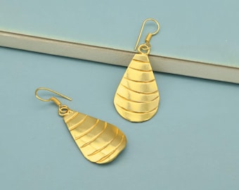 Handmade Gold Teardrop Dangle Earrings: Textured Boho Statement