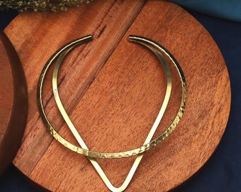Brass Gold Geometric Choker Necklace, Modern Collar Necklace, Hammered Brass Neck Cuff, Minimalist Statement Choker, Handmade Gold Jewelry,