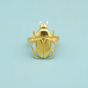 Gold Scarab Beetle Ring: Ancient Egyptian Inspired Brass Jewelry