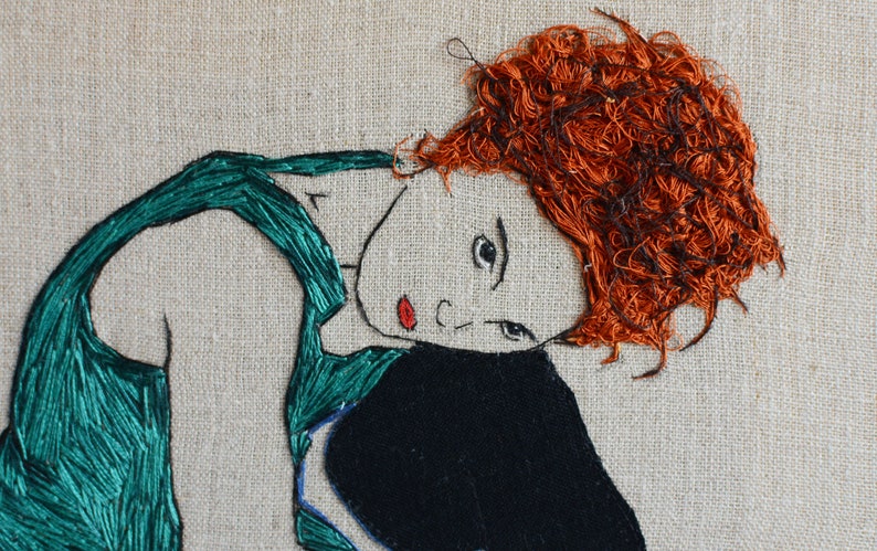 Egon Schiele Embroidery Art / Hand embroidery / Wall Art / Framed Embroidery / 9 in. x 12 in / 24 cm x 32 cm / MADE TO ORDER image 3