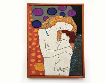 Gustav Klimt Embroidery Art / Hand embroidery / Wall Art / Framed Embroidery / 9 in. x 12 in / 24 cm x 32 cm / MADE TO ORDER