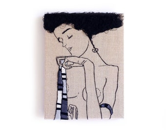 Egon Schiele Embroidery Art / Hand embroidery / Wall Art / Small Embroidery / 6 in. x 8 in / 15 cm x 20 cm