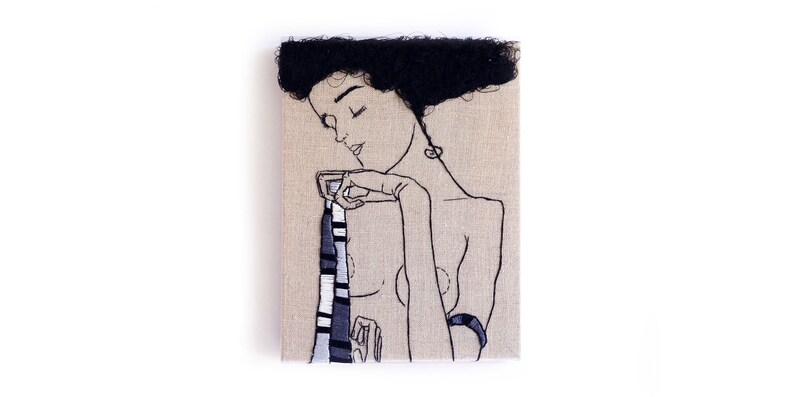 Egon Schiele Embroidery Art / Hand embroidery / Wall Art / Small Embroidery / 6 in. x 8 in / 15 cm x 20 cm image 1