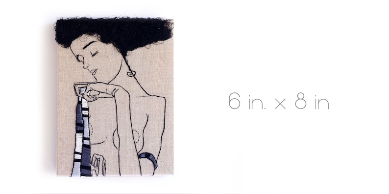 Egon Schiele Embroidery Art / Hand embroidery / Wall Art / Small Embroidery / 6 in. x 8 in / 15 cm x 20 cm image 4