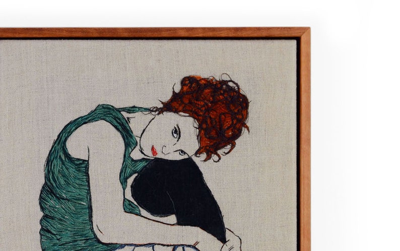Egon Schiele Embroidery Art / Hand embroidery / Wall Art / Framed Embroidery / 9 in. x 12 in / 24 cm x 32 cm / MADE TO ORDER imagem 2