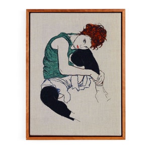Egon Schiele Embroidery Art / Hand embroidery / Wall Art / Framed Embroidery / 9 in. x 12 in / 24 cm x 32 cm / MADE TO ORDER image 1